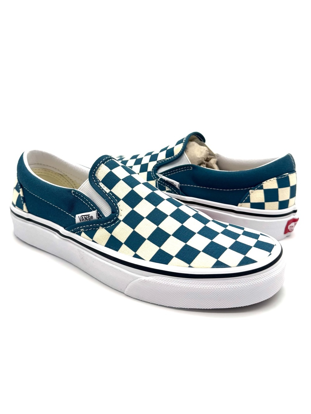 Women's Classic Slip-On Vans - Checkered Blue